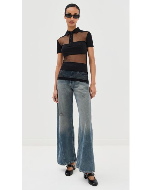 Coperni Black Striped Sheer Polo Top