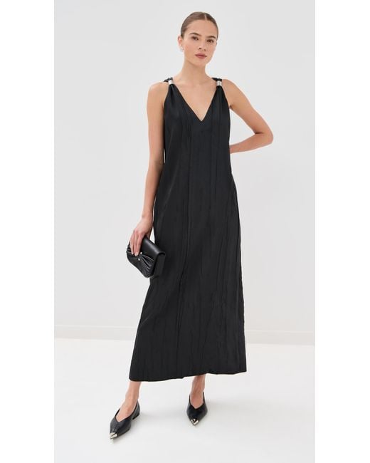 Brandon Maxwell Black The Keke Deep V Shift Midi Dress
