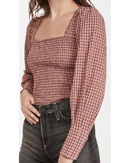 Scotch & Soda Multicolor Seersucker Top With Smock Details And Square Neck