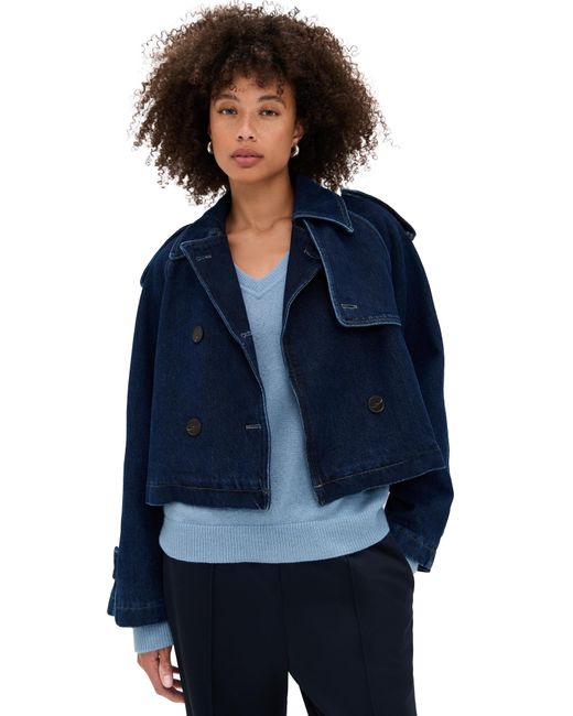 Closed Blue Cropped Trench Coat