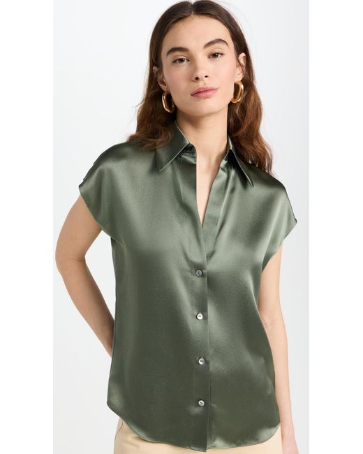 Vince Green Cap Sleeve Ruched Back Blouse