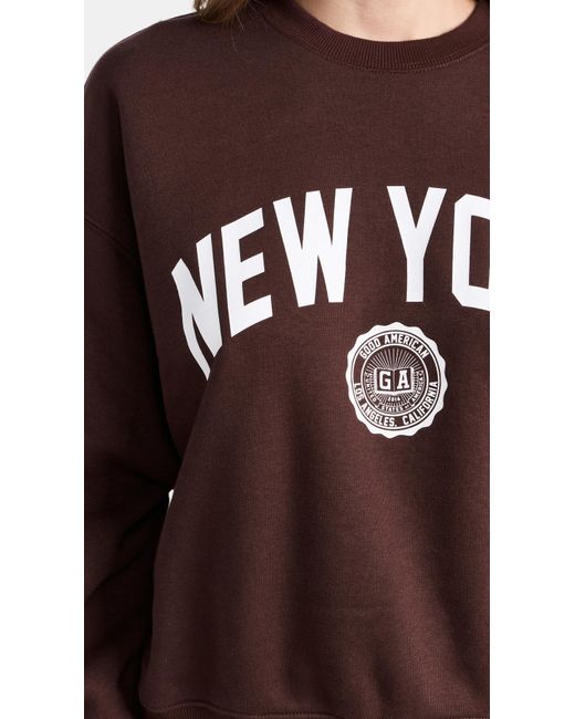 GOOD AMERICAN Brown Brushed Fleece Graphic Crew Sweatshirt New York