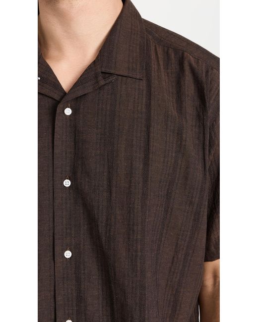 Gitman Brothers Vintage Brown Cotton Linen Dobby Camp Shirt for men