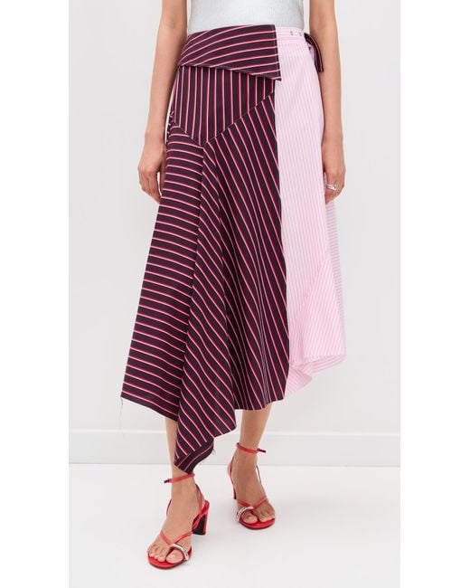Marques'Almeida Purple Mixed Stripes Patchwork Wrap Midi Skirt
