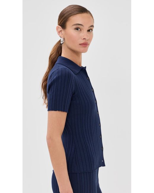 Le Bos Blue Ribbed Button Up
