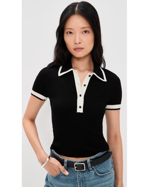 Alice + Olivia Black Pia Button Down Knit Polo