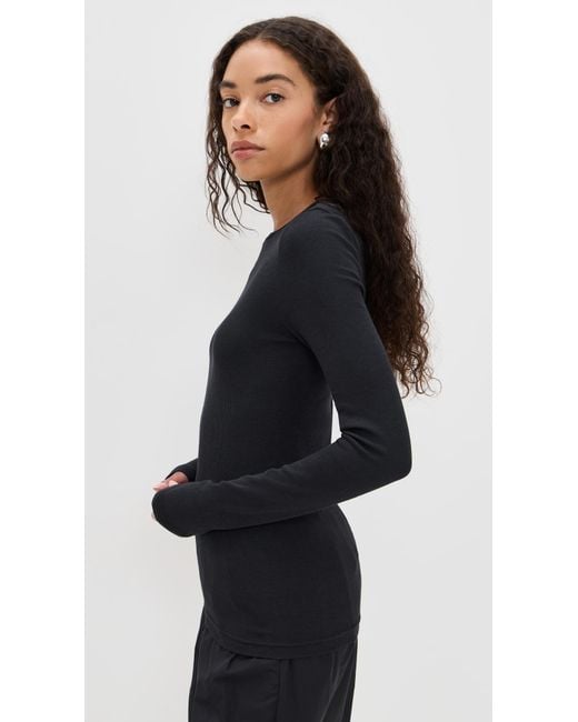 Tibi Black Circular Ribbed Crew Neck Pullover T-Shirt