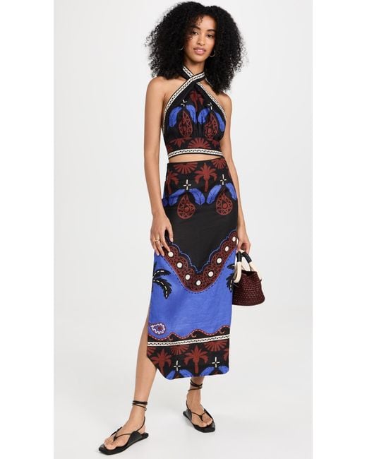 Johanna Ortiz Blue Masaa Mythology Midi Skirt