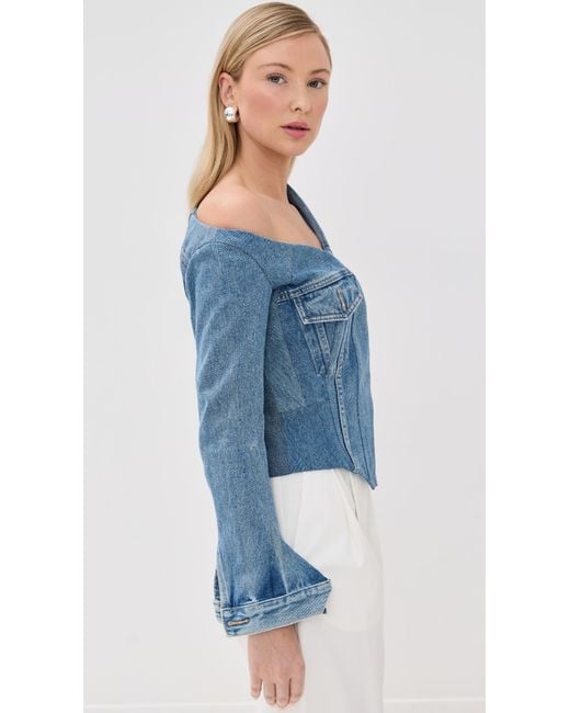 A.W.A.K.E. MODE Blue A. W.A. K.E. Mode Upcycled Denim Off Shoulder Jacket