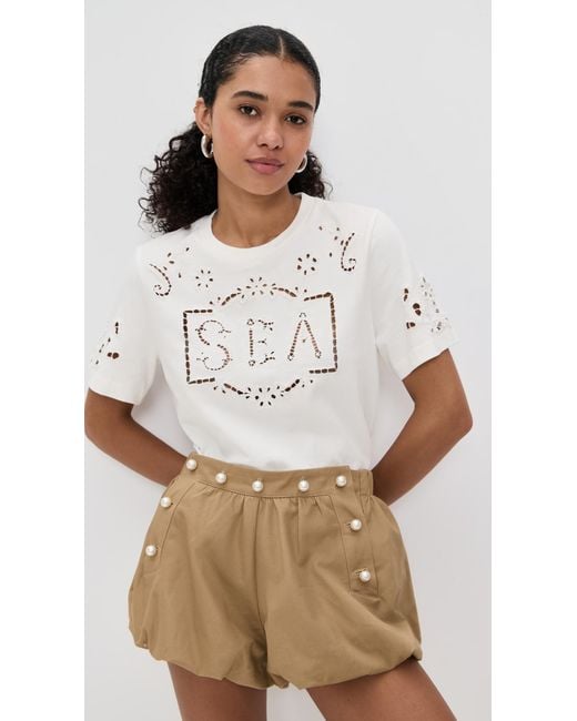 Sea White Marie Embroidery T-Shirt
