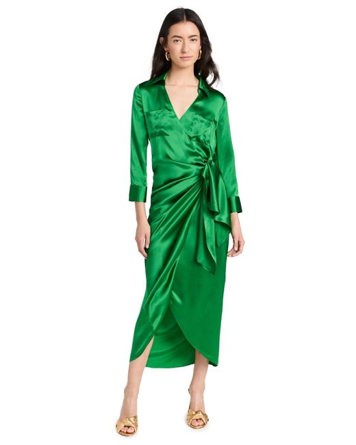 L'Agence Green Kadi Long Wrap Dress