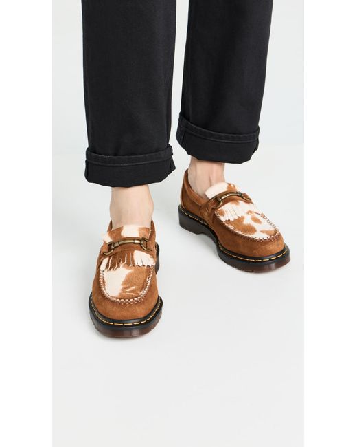 Dr. Martens Brown Adrian Snaffle Hair-on Cow Print Kiltie Loafers
