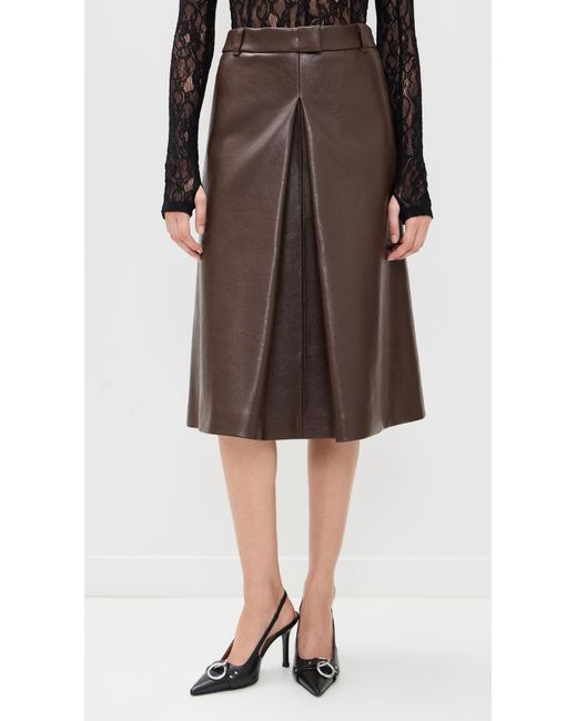 MSGM Black Leather Midi Skirt