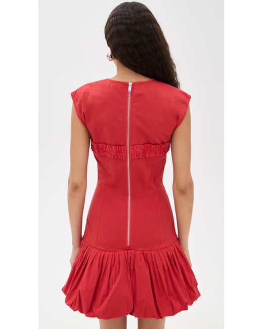 Ganni Red Washed Stretch Cotton Corset Mini Dress
