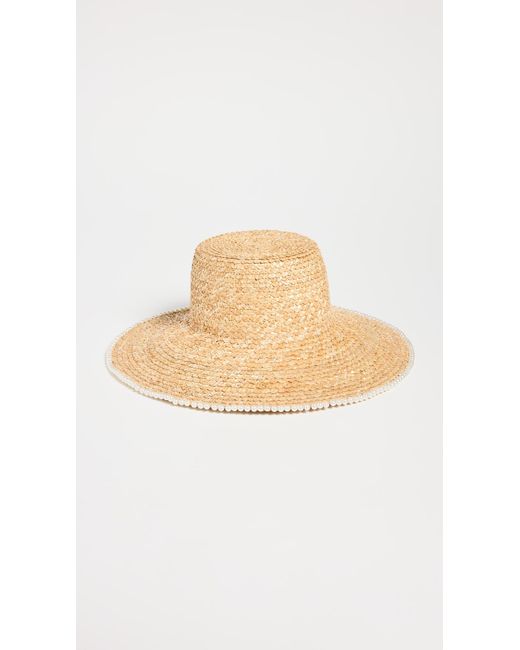 Lele Sadoughi White Imitation Pearl Edge Straw Hat