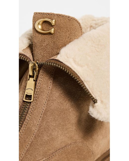 COACH Natural Leah Platform Suede Shearling Zip Booties