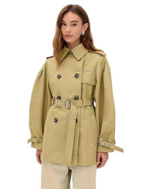 Ganni Natural Heavy Twill Midi Trench Coat