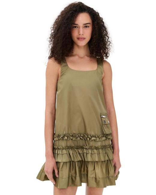 Ganni Women's Green Duchesse Nylon Mini Dress