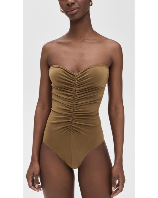 Norma Kamali Brown Strapless Shirred Front Mio One Piece