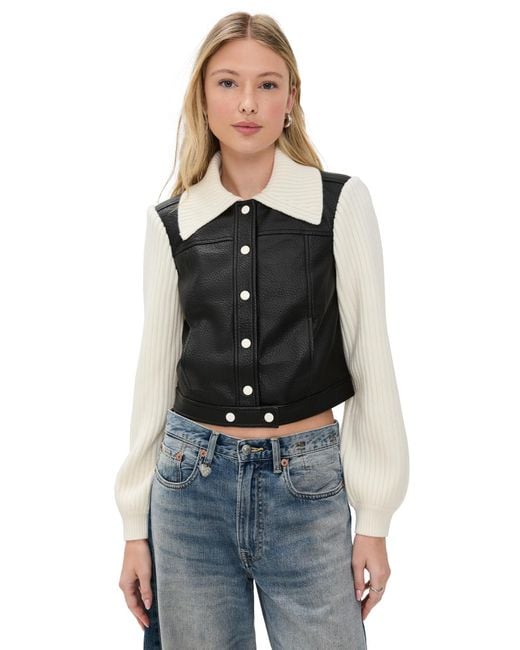 Cinq À Sept Black Faux Leather Knit Sleeve Ciara Jacket