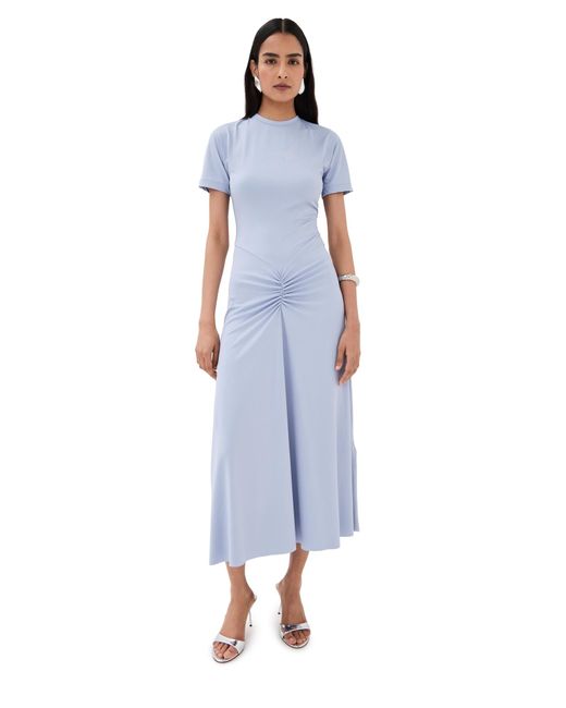 Victoria Beckham Blue Gathered Waist T-Shirt Midi Dress