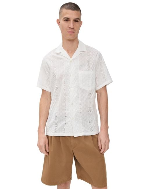 Portuguese Flannel White Santos Camp Collar Shirt for men