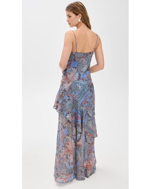 L'Agence Blue Viola Asymmetrical Cowl Neck Gown