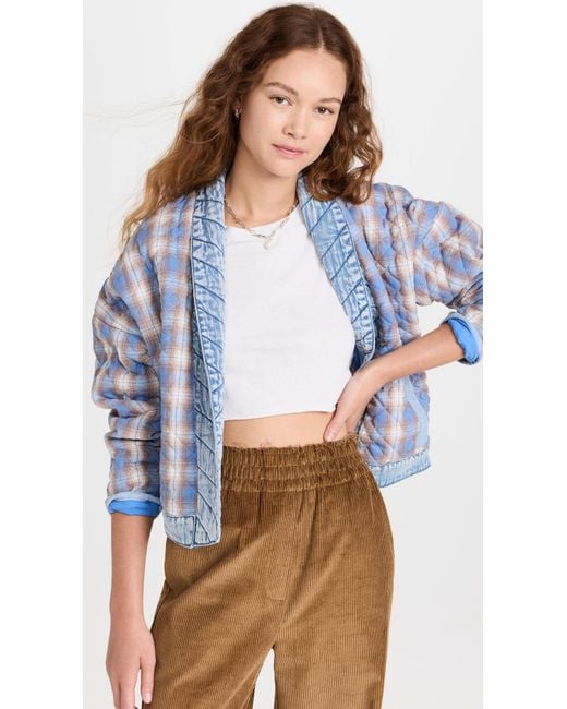 Blank NYC Blue Fall For You Plaid Quilted Kimono Jacket