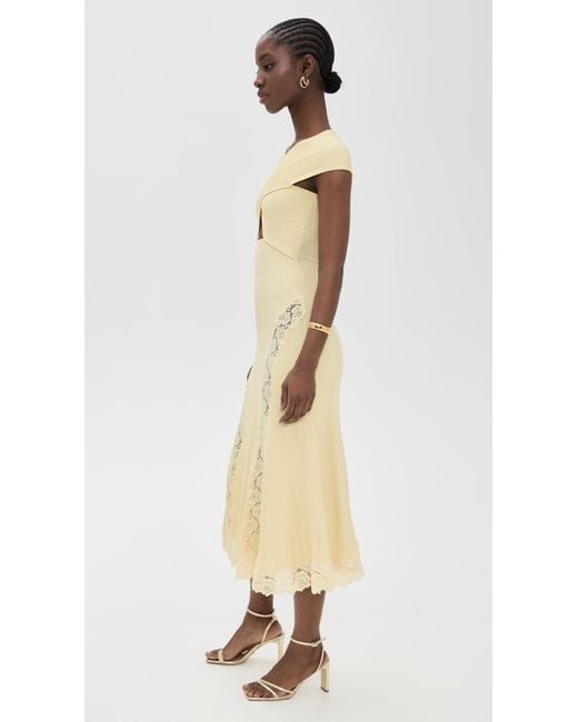 Self-Portrait Knit Lace Insert Midi Dress in Natural | Lyst