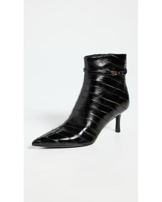 Tory Burch Black Double T Buckle Pointed Ankle Boots 65Mm