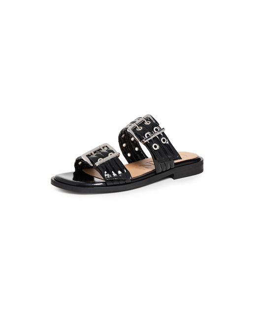 Ganni Buckle Two Strap Sandals in Black | Lyst