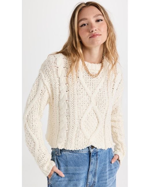 Free People Cotton Cutting Edge Cable Knit Sweater in Ivory (Natural ...