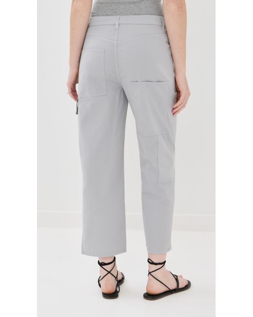 Tibi Gray Garment Dyed Silky Cotton Cropped Slouchy Cargo Jeans