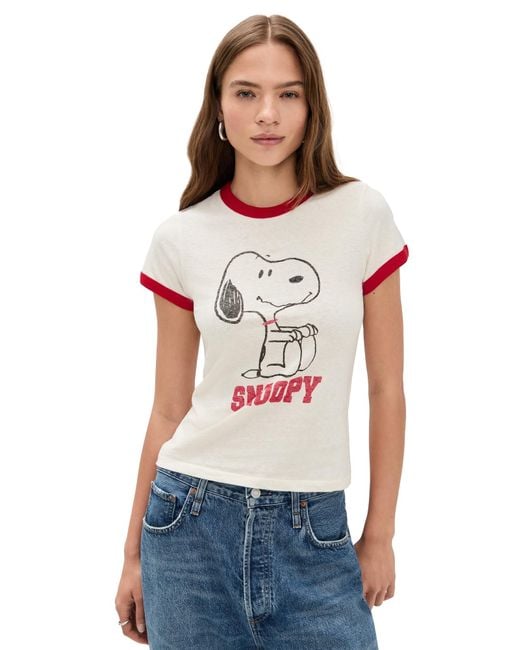 Re/done Black 60S Snoopy Slim Ringer Tee