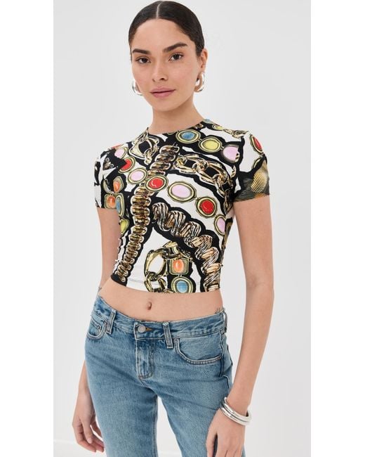 Area Black Gemstone Chain Printed Cropped Tee