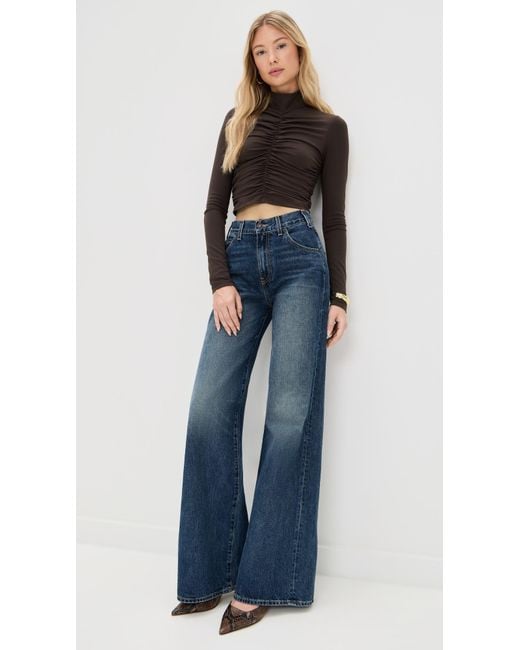Susana Monaco Blue Mock Neck Gathered Top