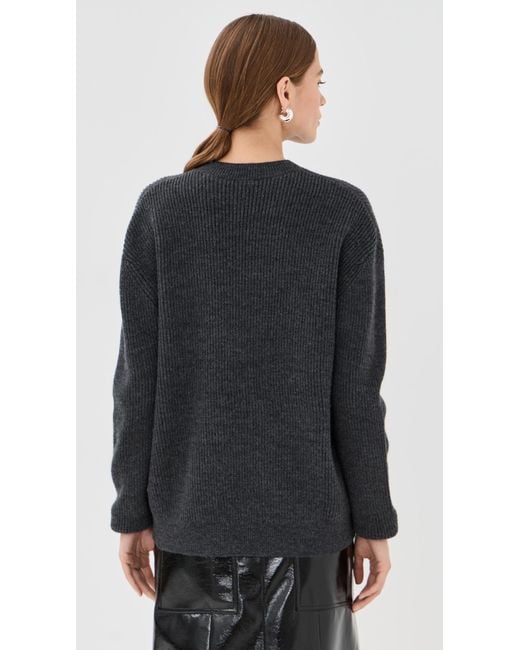 Tibi Women's Black Cardigan Stitch Split Front Crew Neck Easy Pullover