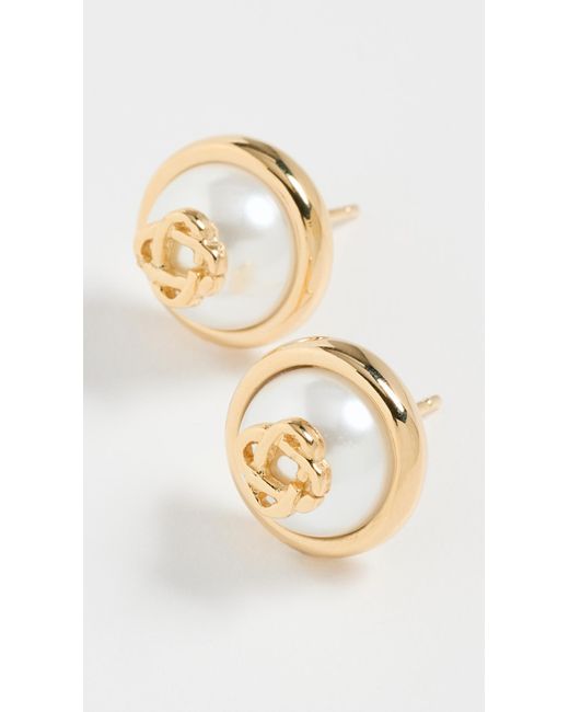 Casablancabrand White Pearl Logo Stud Earrings