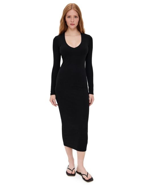 james perse ruched v neck dress James Perse Skinny Ruched Tank Dress in Black