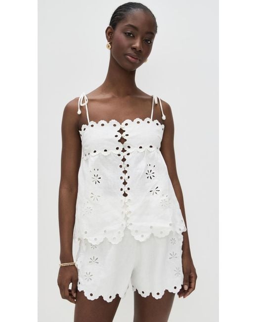 FARM Rio Flowers Richelieu Sleeveless Blouse in White | Lyst