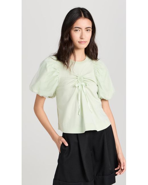 Simone Rocha White Imone Rocha Cropped Ruched Bow T-hirt With Tue Overay Eeve