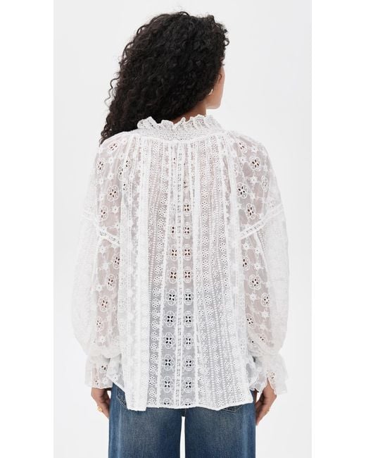 Alice + Olivia White Norah Eyelet Peasant Blouse