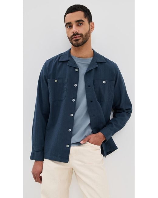 Far Afield Blue Hiro Herringbone Twill Shirt Jacket for men