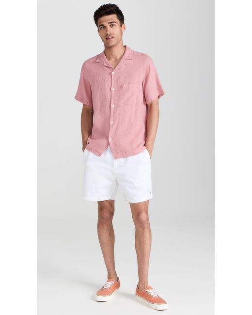 Portuguese Flannel Pink Linen Cap Collar Shirt for men