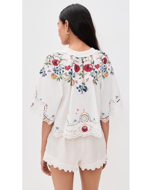 Sea White Celia Embroidery Short Sleeve Top