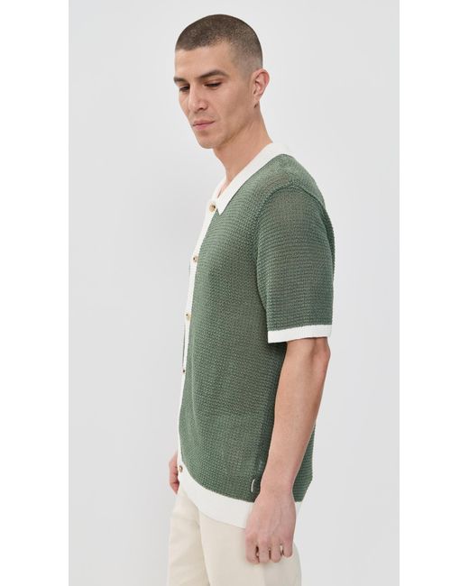 Onia Green Linen Short Sleeve Button Up Sweater for men