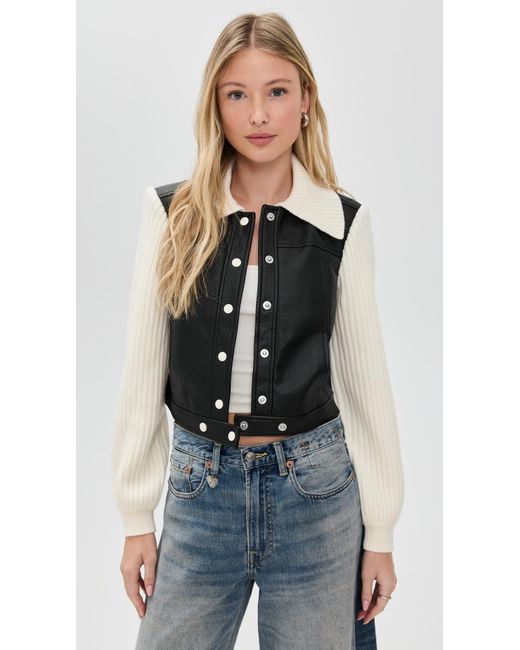 Cinq À Sept Black Faux Leather Knit Sleeve Ciara Jacket