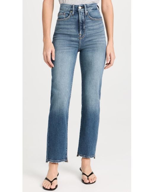 GOOD AMERICAN Blue Good Boy Straight Cropped Jeans