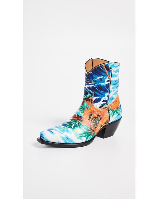 R13 Blue Hawaiian Print Ankle Cowboy Boots