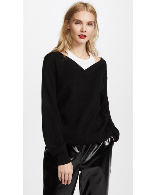 T By Alexander Wang Black Off The Shoulder Sweater With Inner Tank